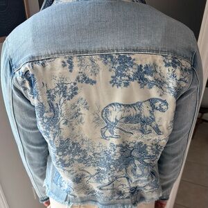 Stacey Bradley Blue and White Denim Jacket with Tiger Print